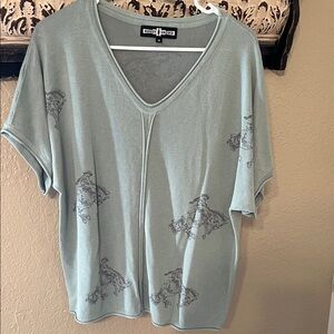 Chico's Soft Blue V-Neck Short Sleeve Top